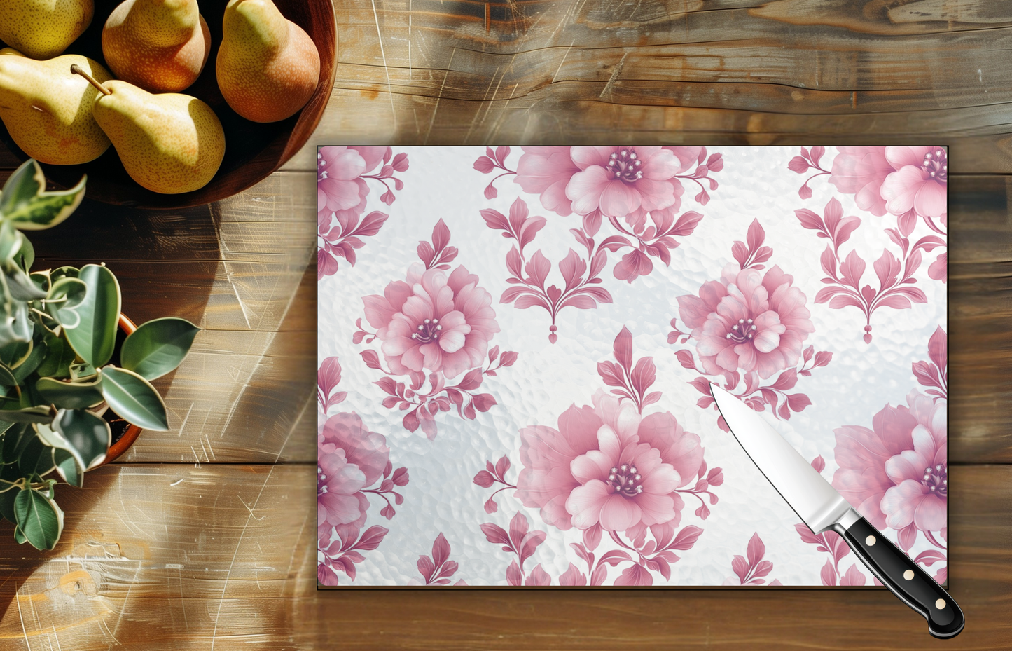11" x 8" Tempered Glass Cutting Board - Pink Floral