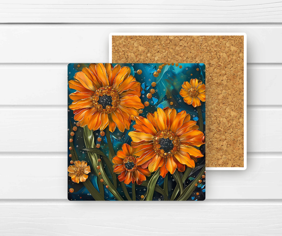 4x4 Ceramic Coaster (E14H) - Sunflower