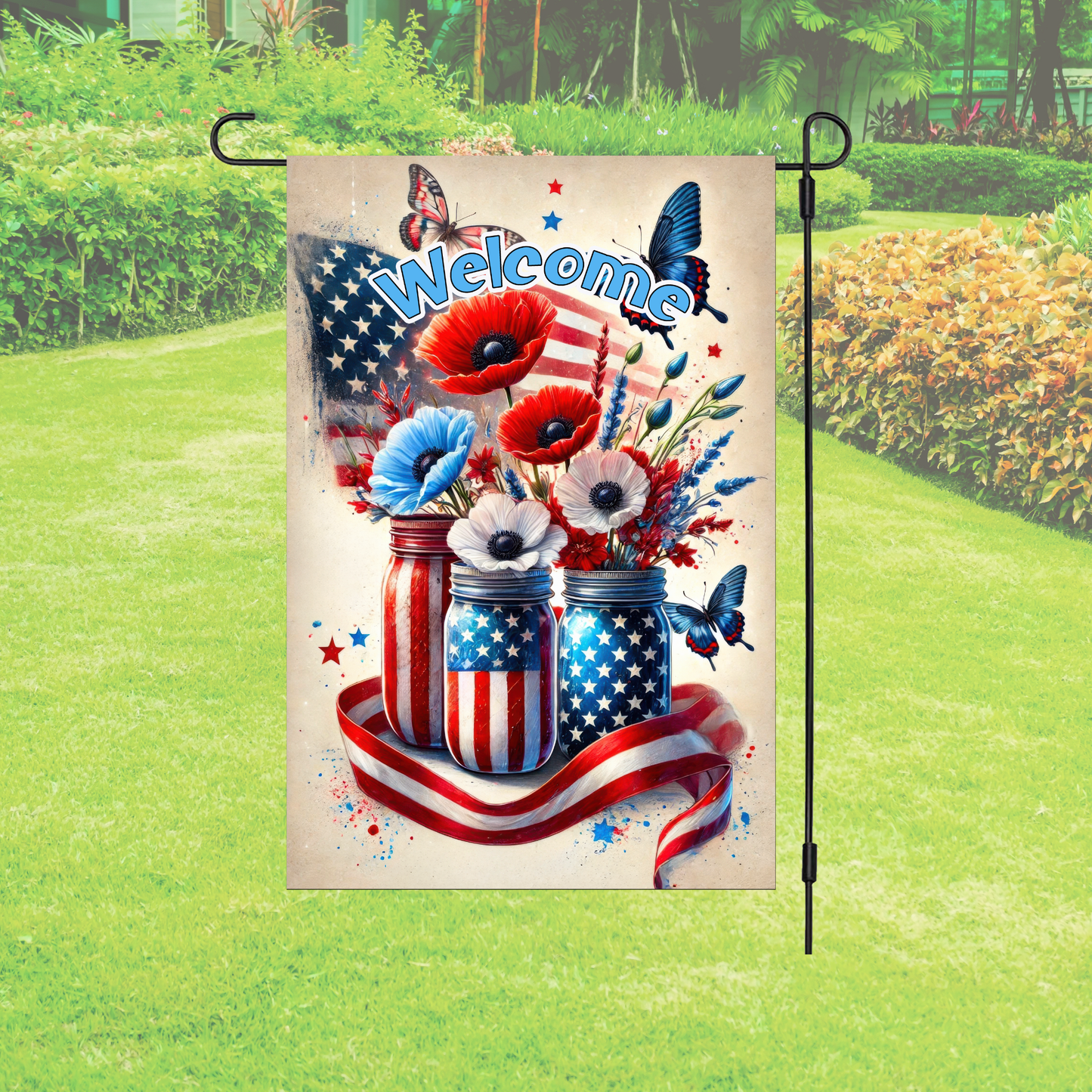 Garden Flag – Patriotic Mason Jar Welcome