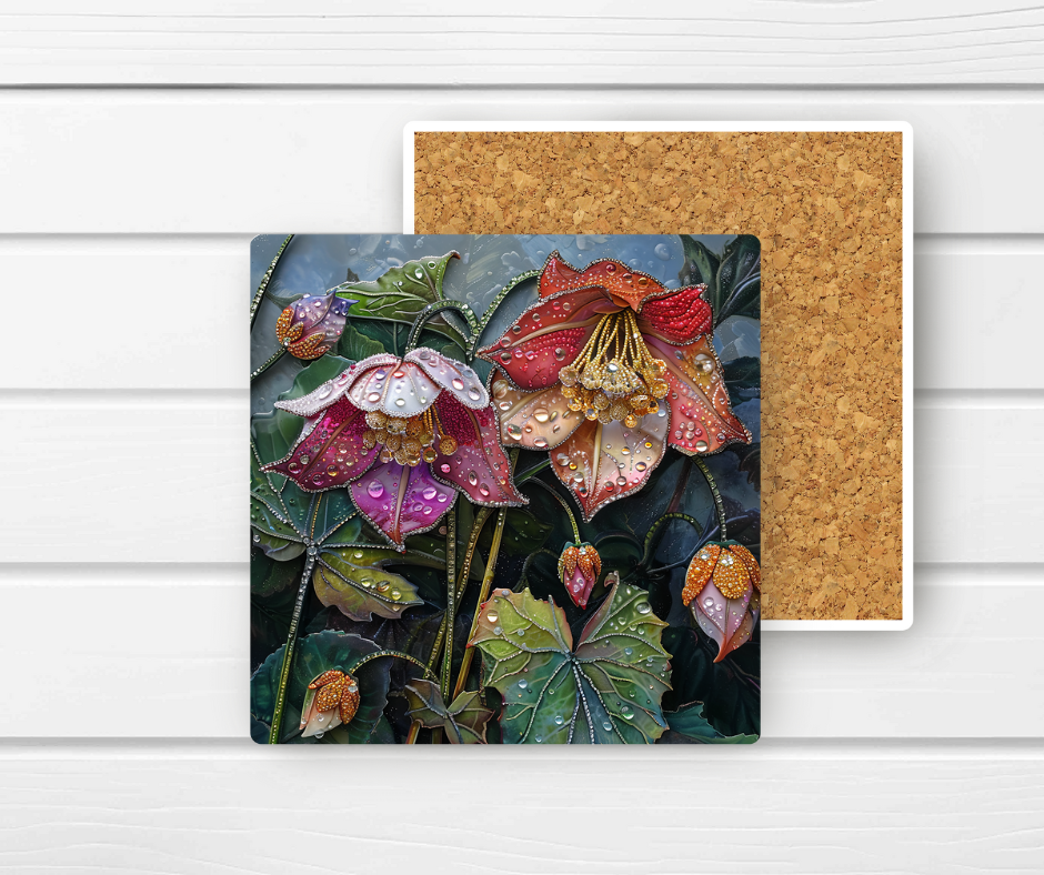 4x4 Ceramic Coaster (E16H) - Dew Flowers