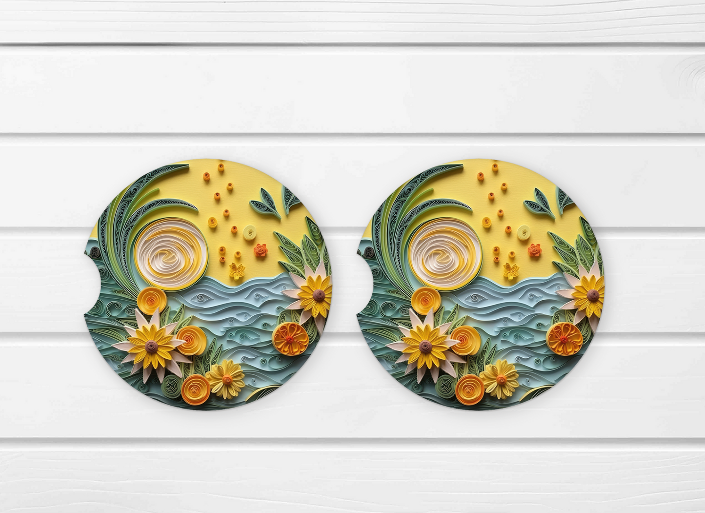 Ceramic Car Coaster Set - Paper looking Sunset