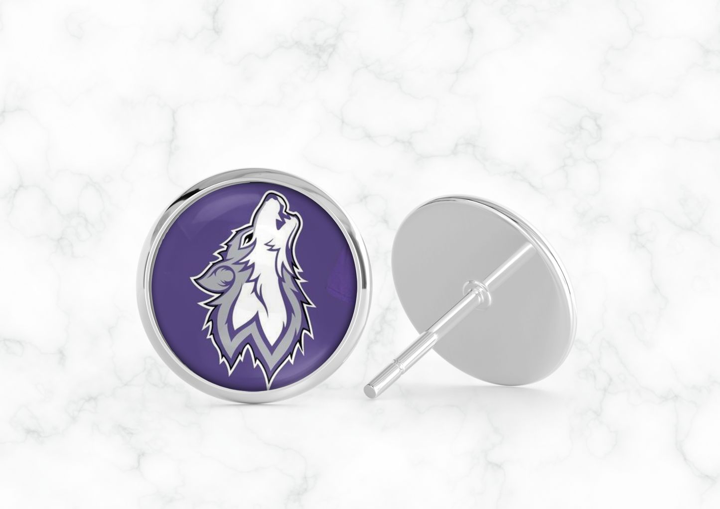 Glass Dome Aluminum Stud Earrings - Wyoming Wolves (1)