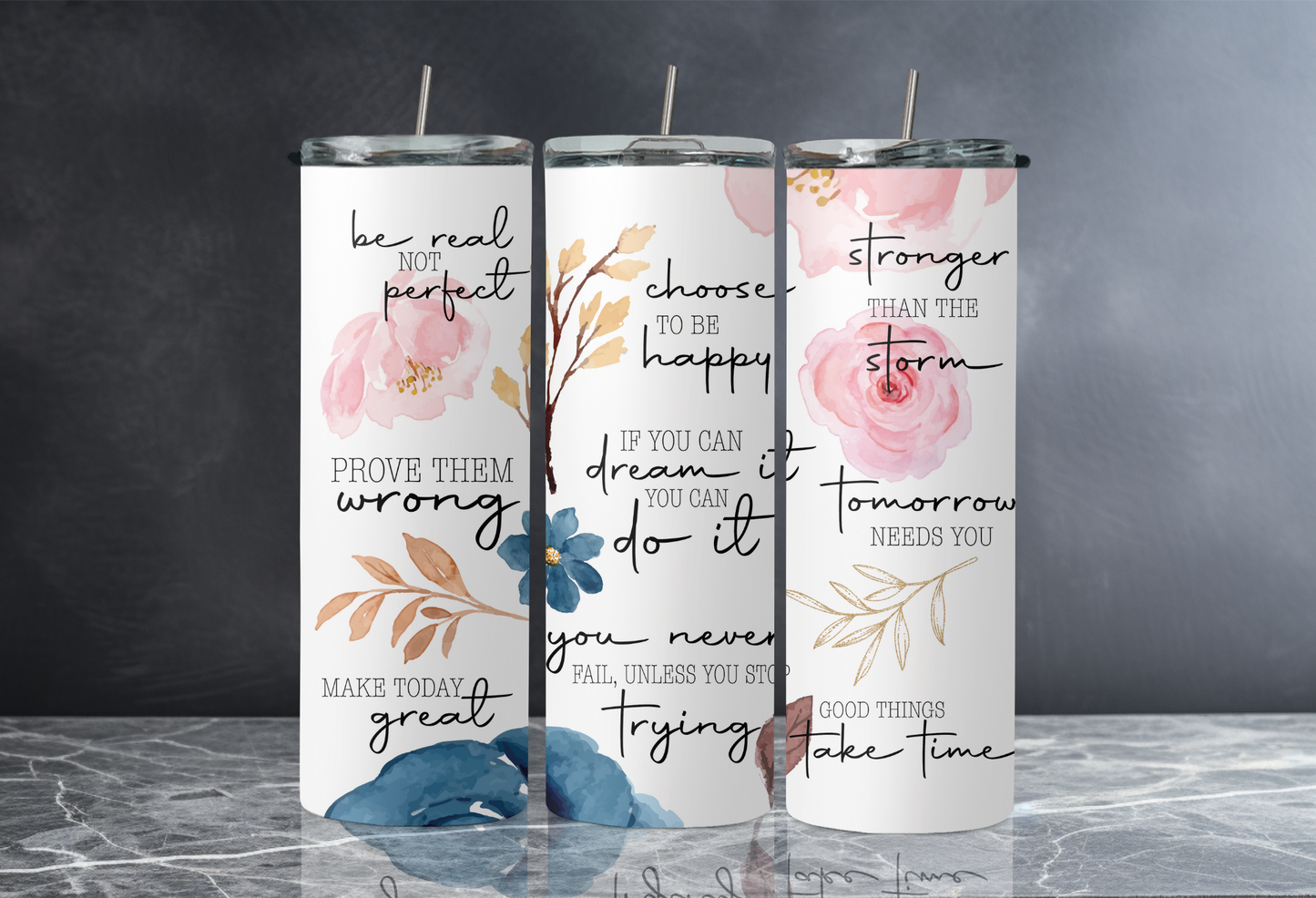 20 oz Skinny Tumbler - Encouraging Quotes