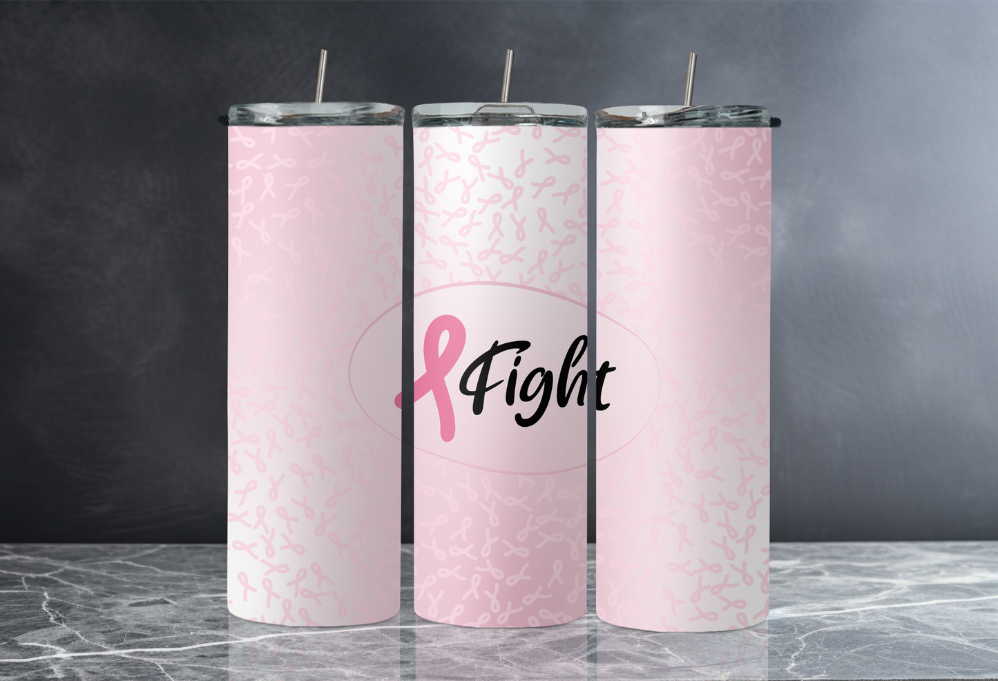 20 oz Skinny Tumbler - Breast Cancer Awareness - Fight