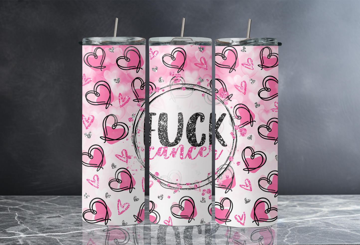 20 oz Skinny Tumbler - Breast Cancer Awareness - F@#* Cancer