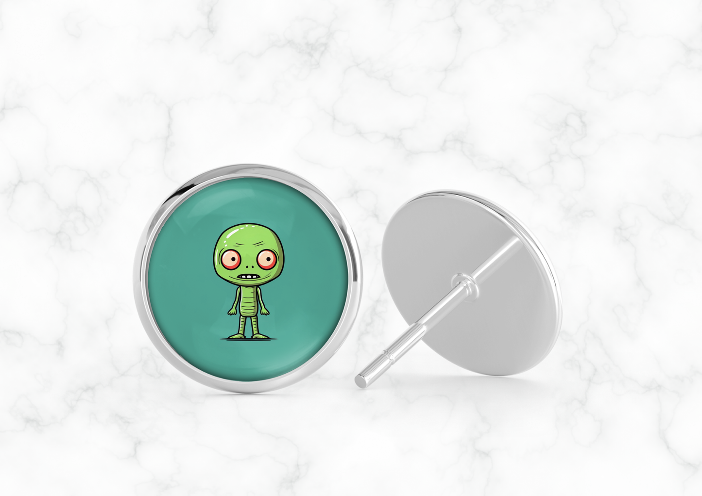 Glass Dome Aluminum Stud Earrings - Alien (E23N)