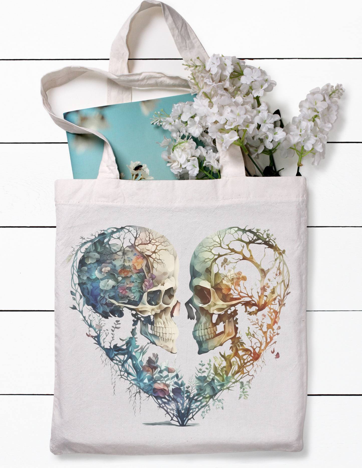 Skull Heart Canvas Tote Bag