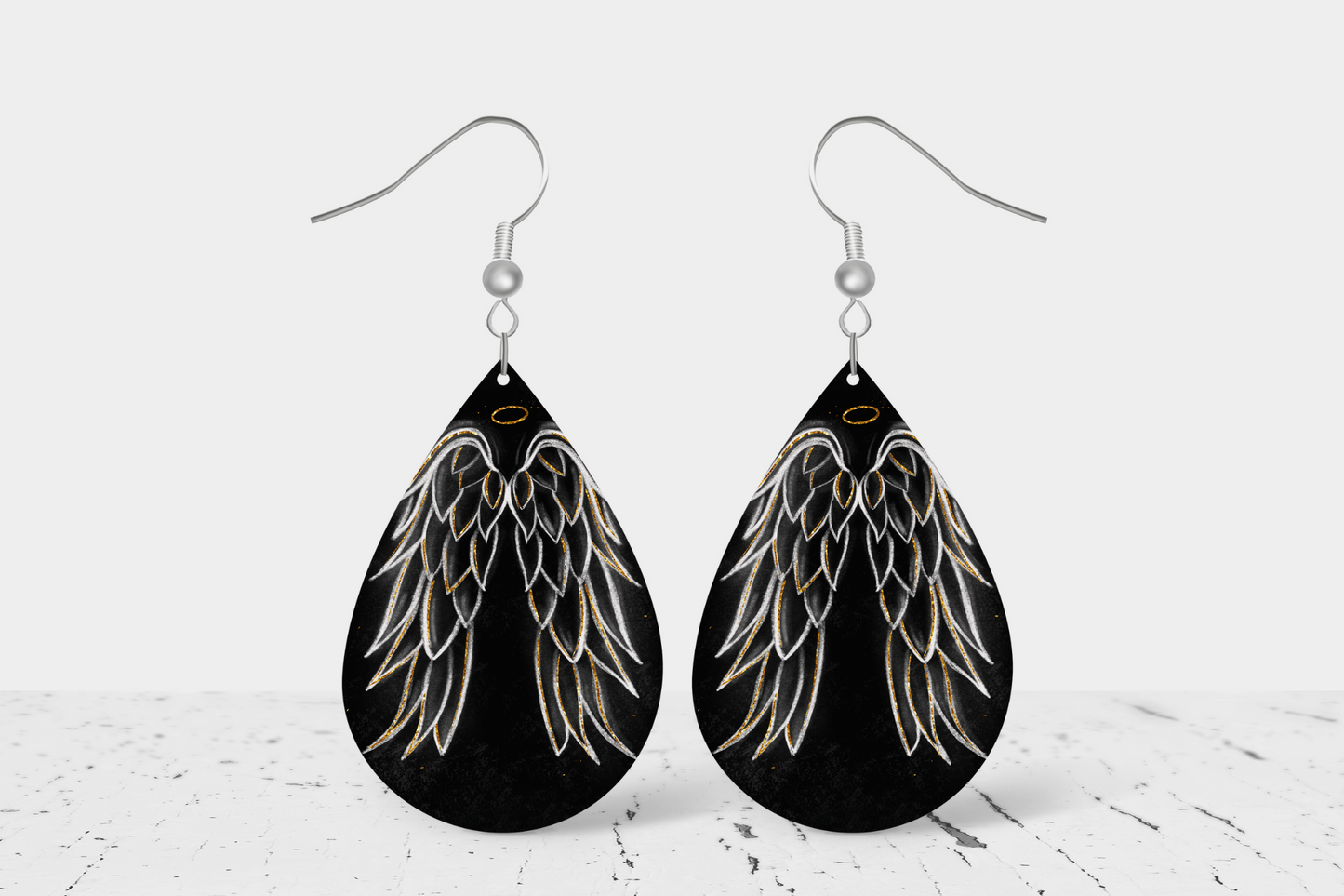 Teardrop Earrings (E28E) - Angel Wings