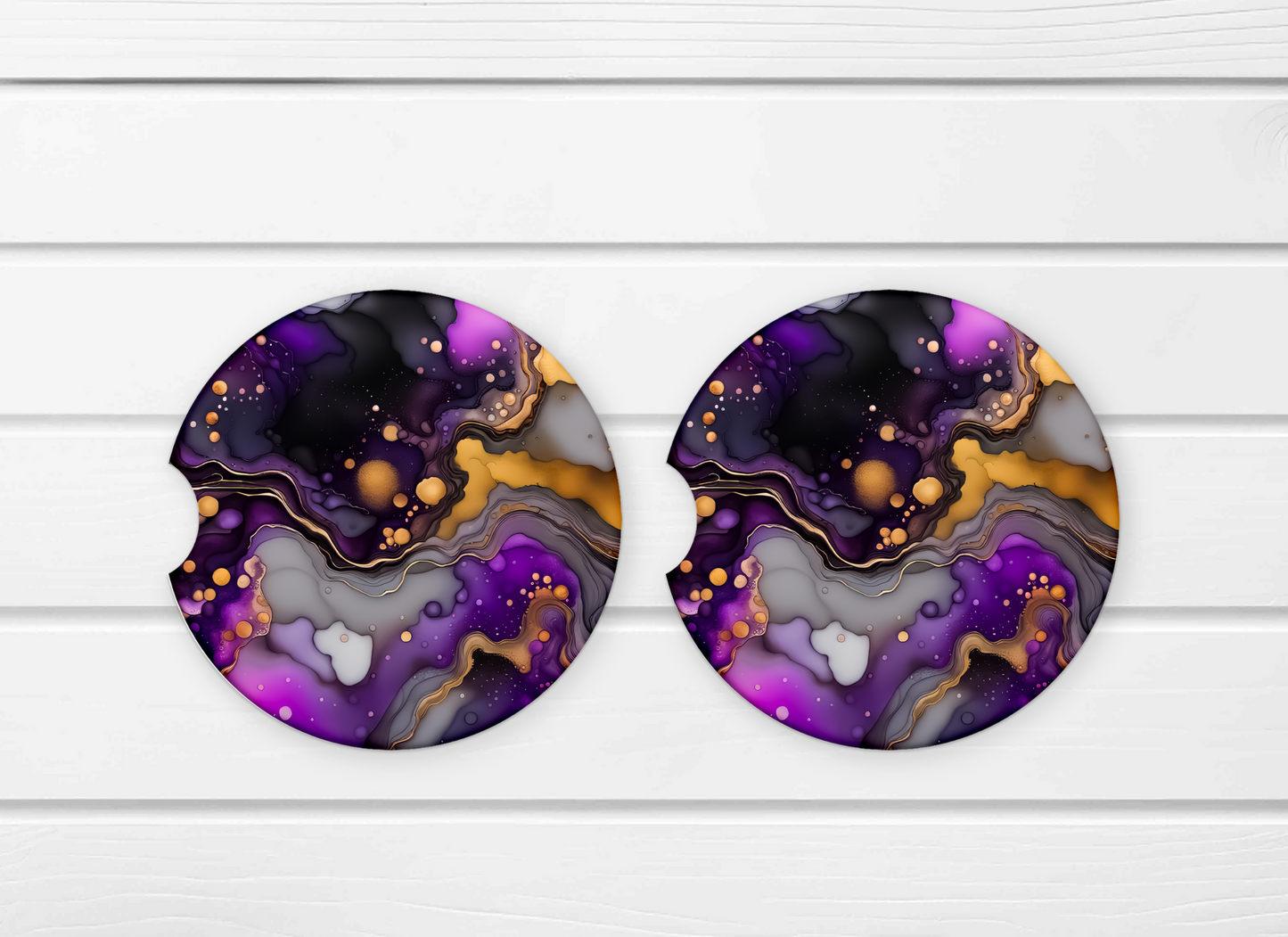 Purple Marble Ceramic Car Coaster Set