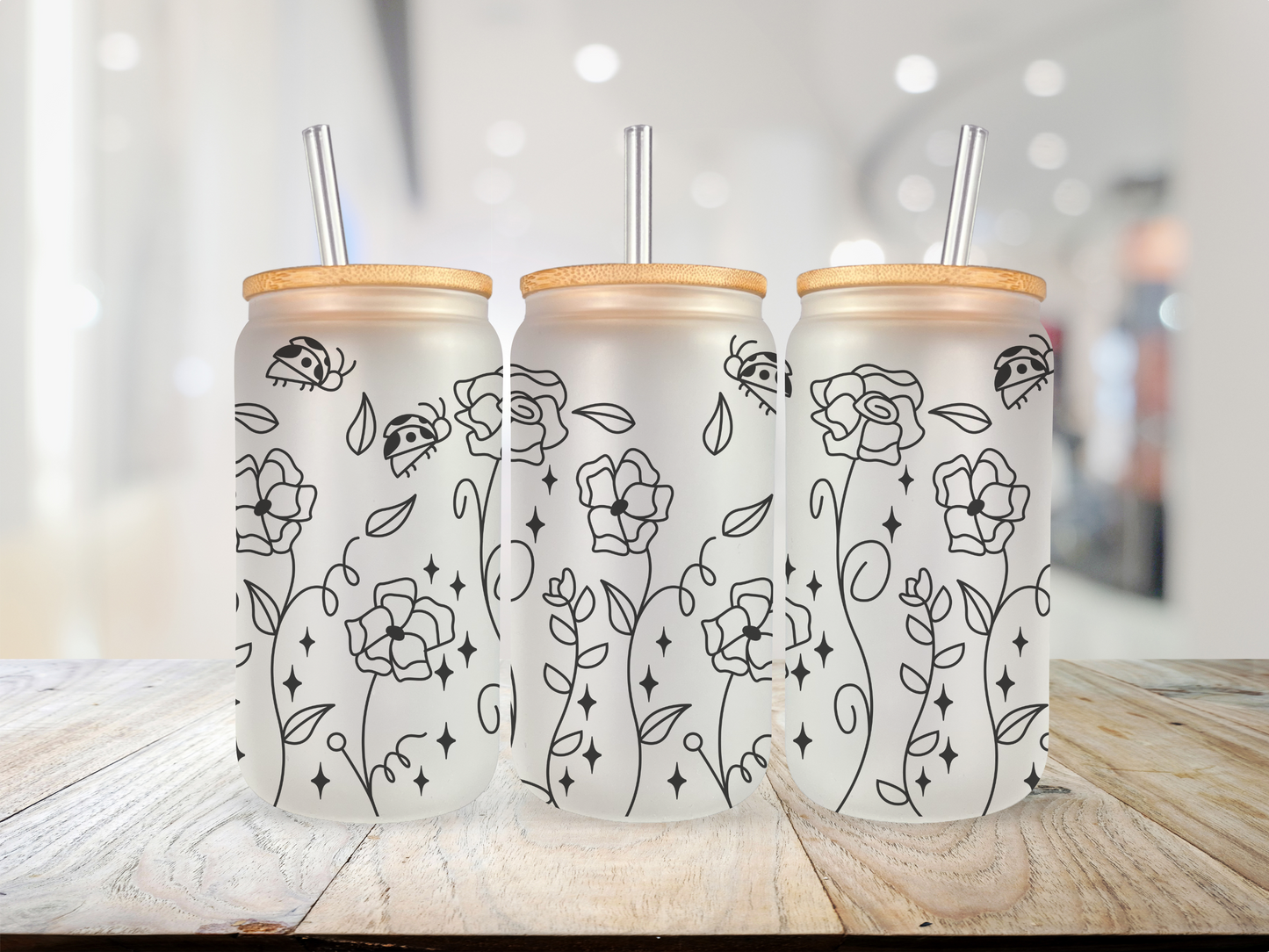 20 oz Glass Cup - Simple Flowers