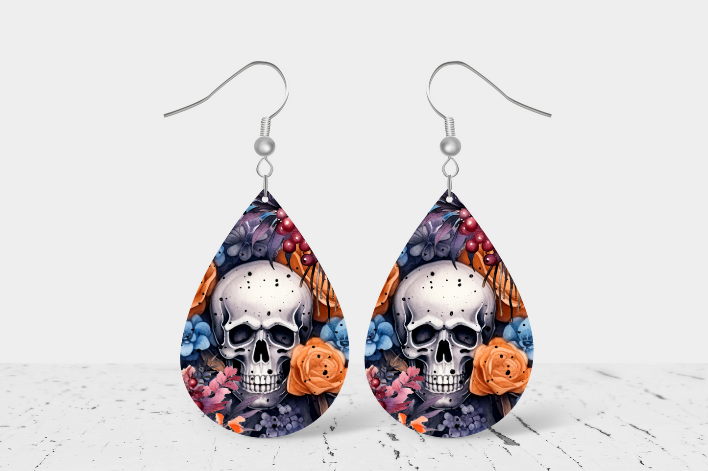 Teardrop Earrings - Skull