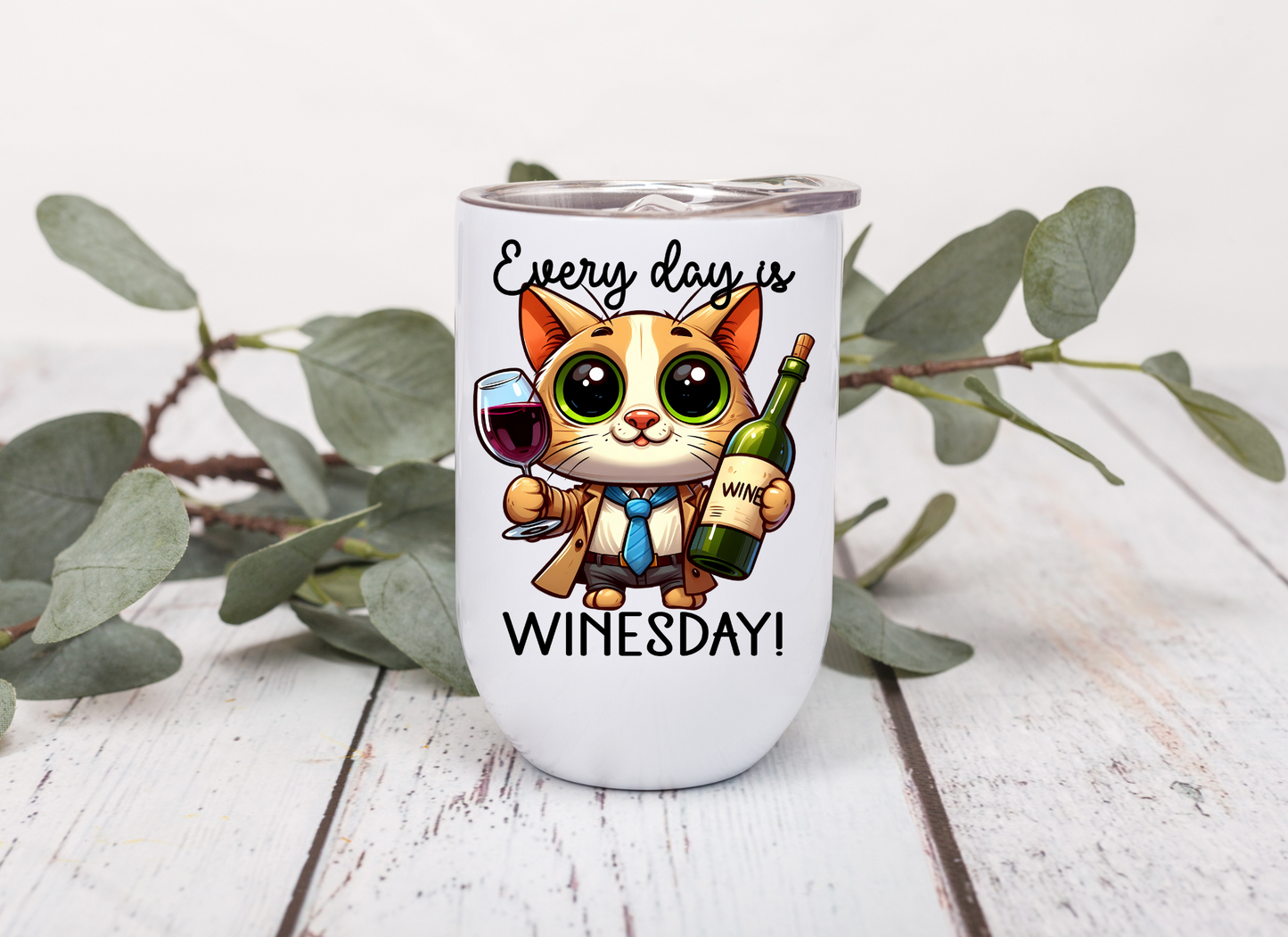 12 Oz Wine Tumbler - Everyday is WINESDAY! Wine Cat