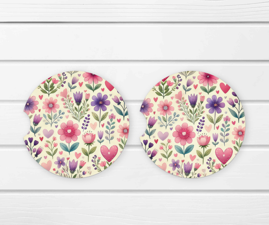 Floral Ceramic Car Coaster Set