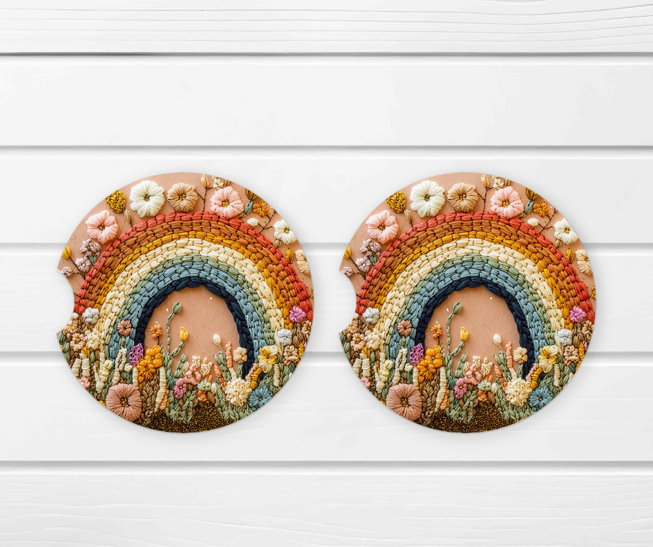 Rainbow Ceramic Car Coaster Set