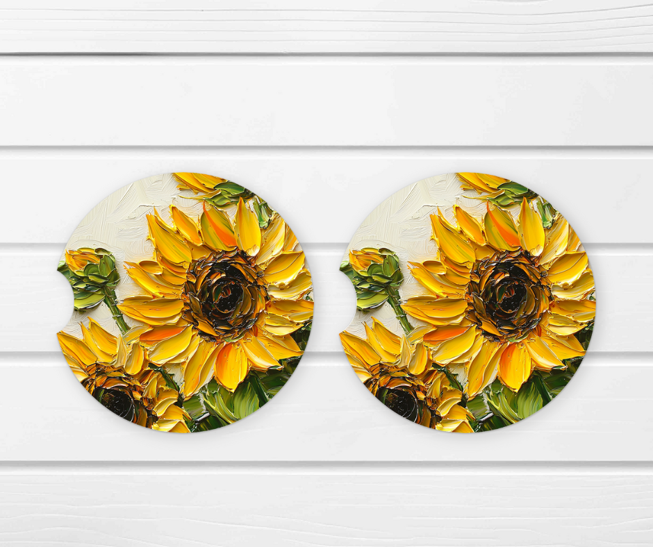 Sunflower Ceramic Car Coaster Set
