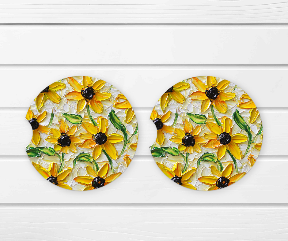 Gerber Daisy Ceramic Car Coaster Set