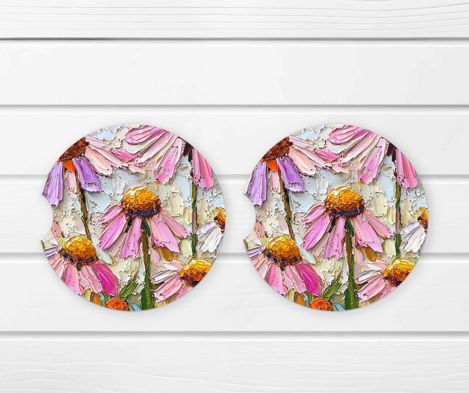 Black Eyed Susans Ceramic Car Coaster Set