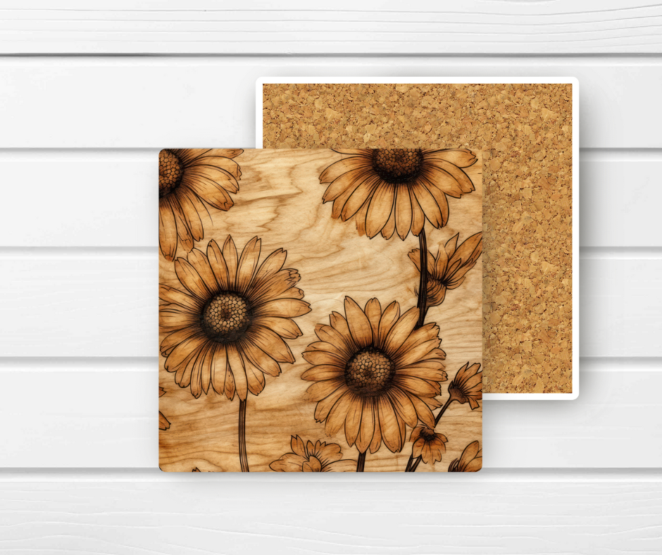 4x4 Ceramic Coaster (E41H) - Sunflower Faux Wood