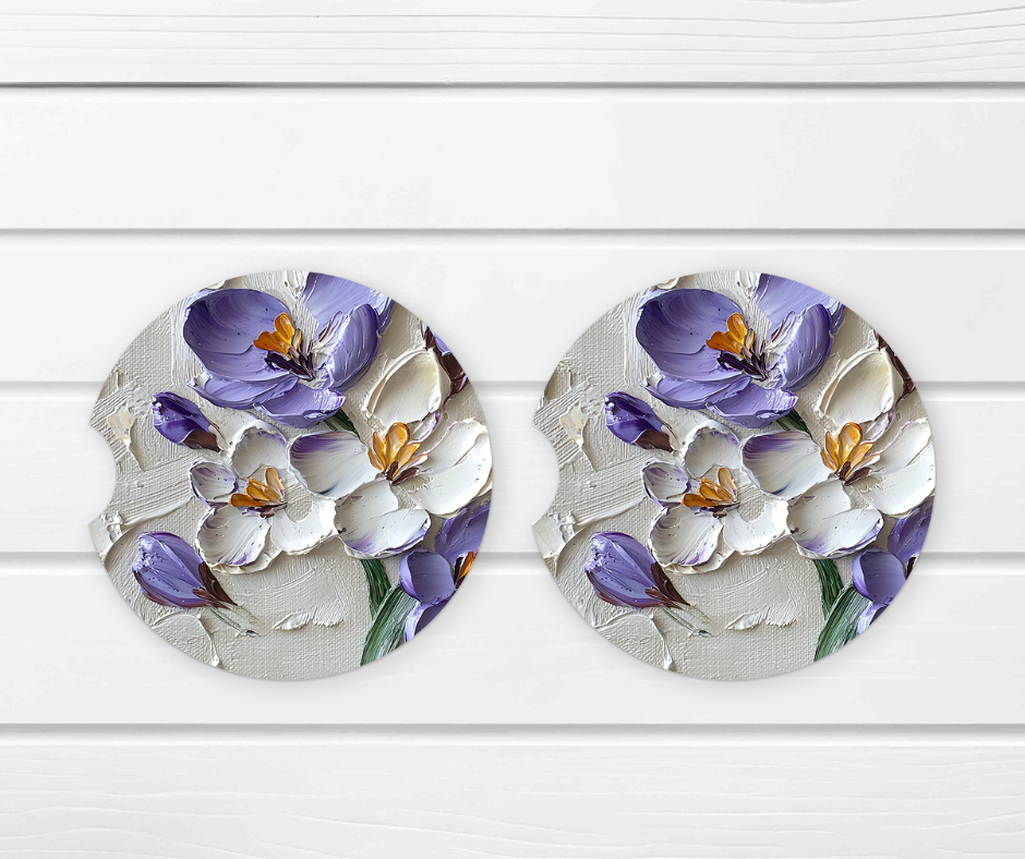 Painted Floral Ceramic Car Coaster Set