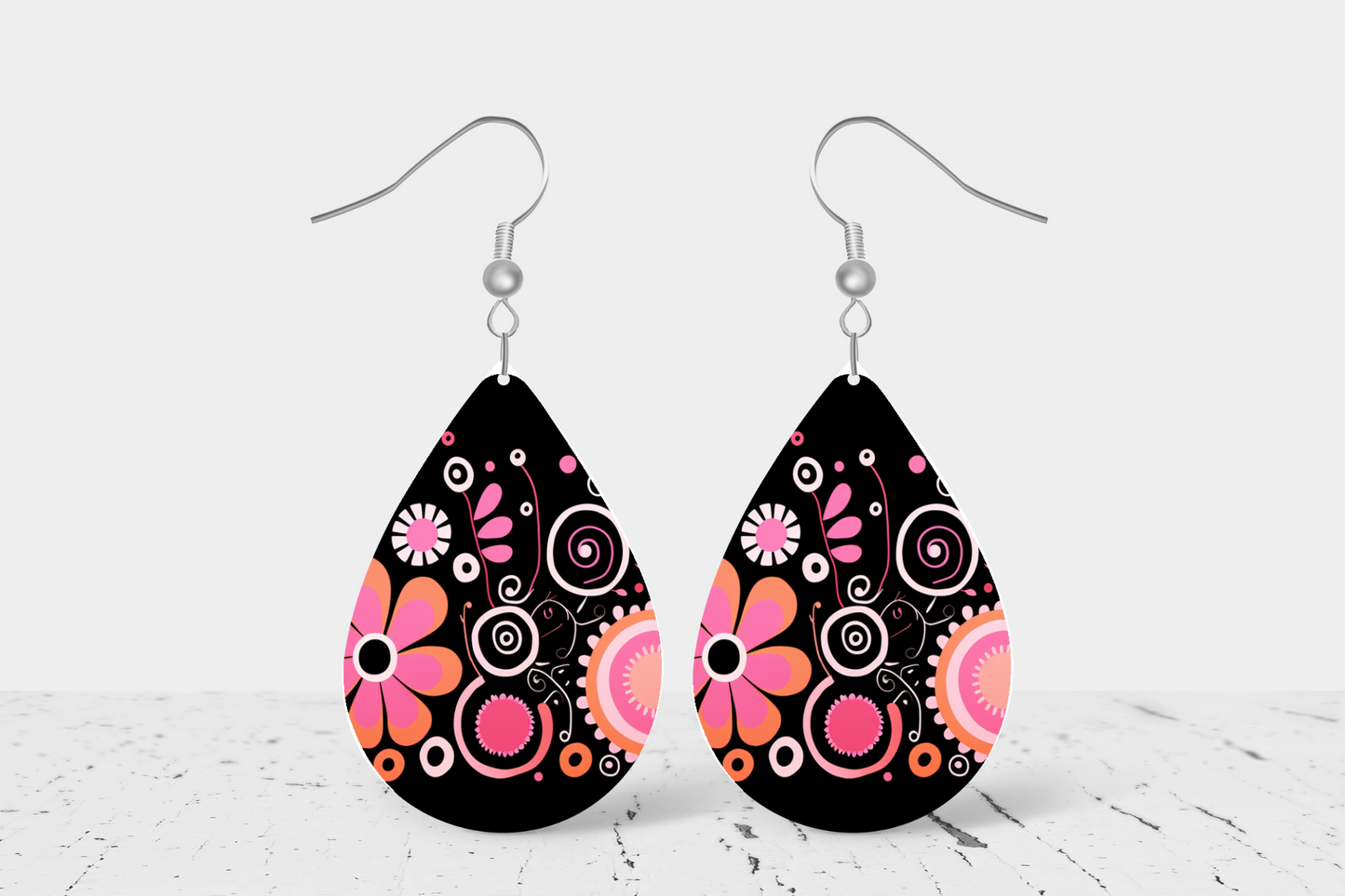 Black & Pink BOHO Teardrop Earrings