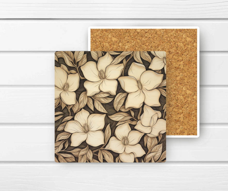 4x4 Coaster - Floral Faux wood Ceramic