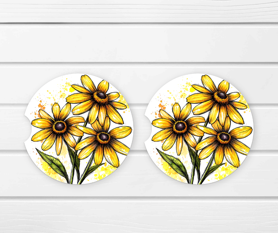 Daisy Floral Ceramic Car Coaster Set