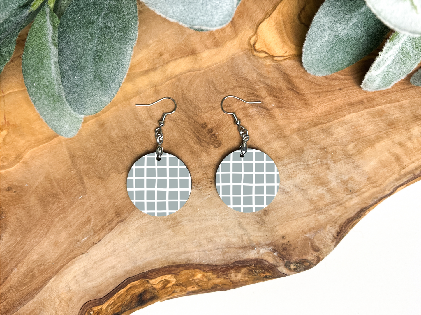 Blue Plaid Round Earrings