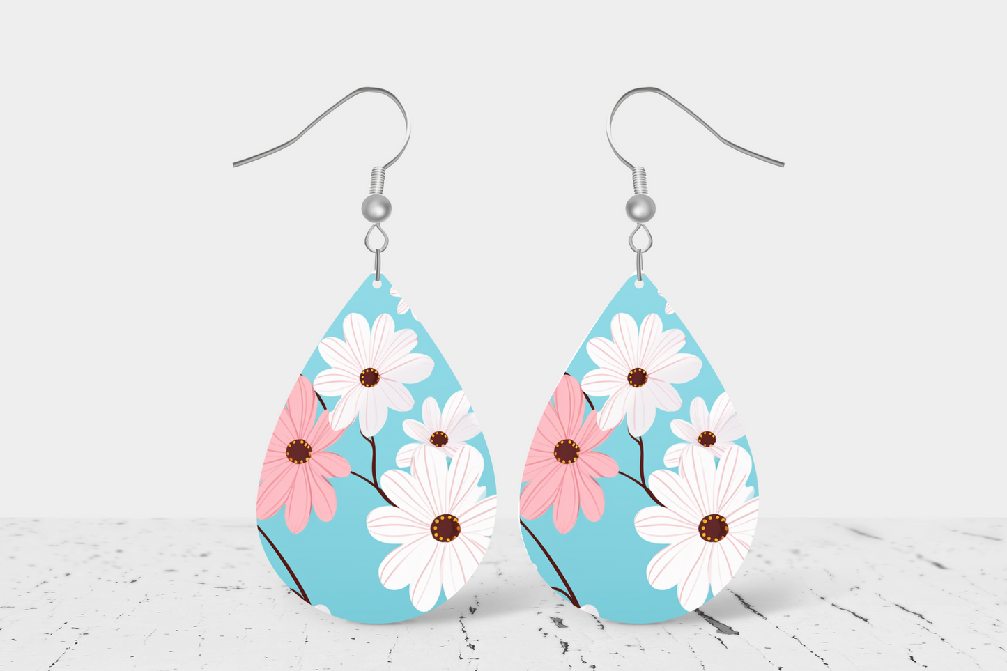 Pastel Daisies Teardrop Earrings