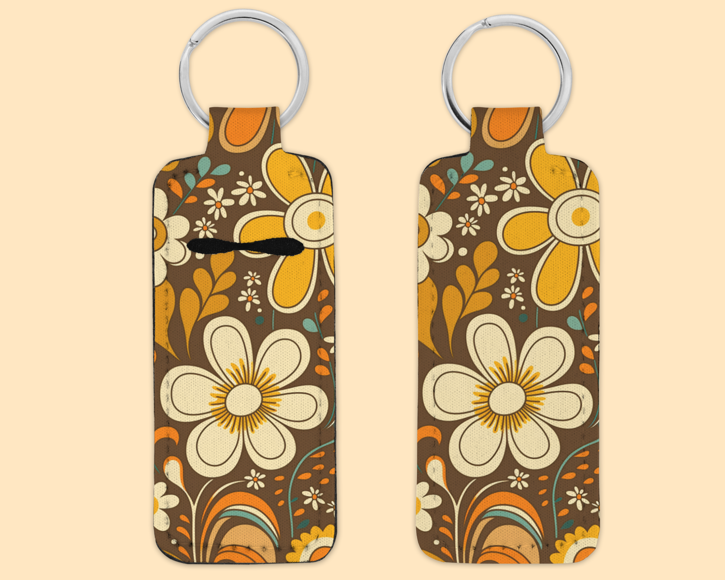 Chapstick / Lip Balm Keychain - (E64C) 70's Floral