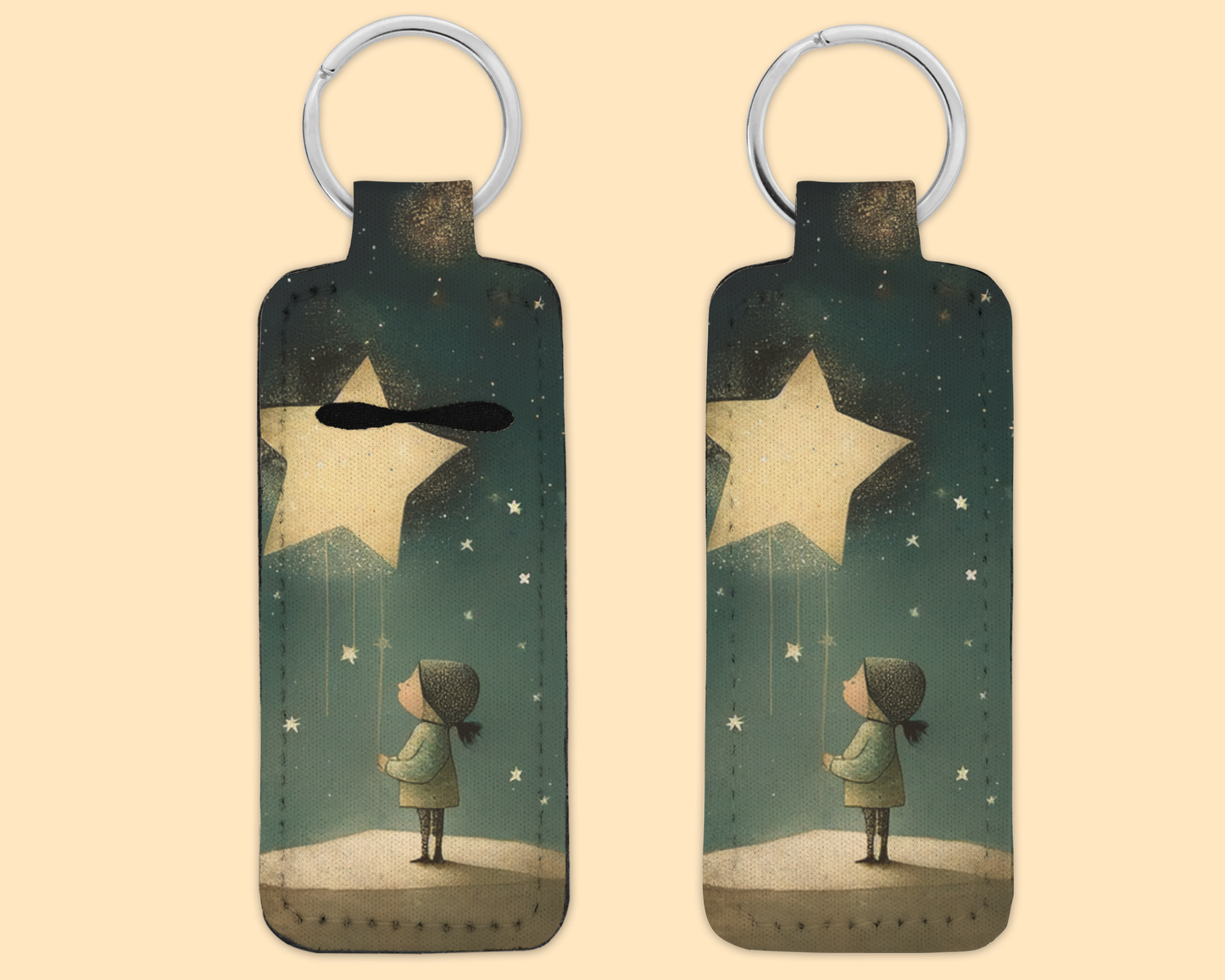 Chapstick / Lip Balm Keychain - (E66C) Girl Wishing on a star