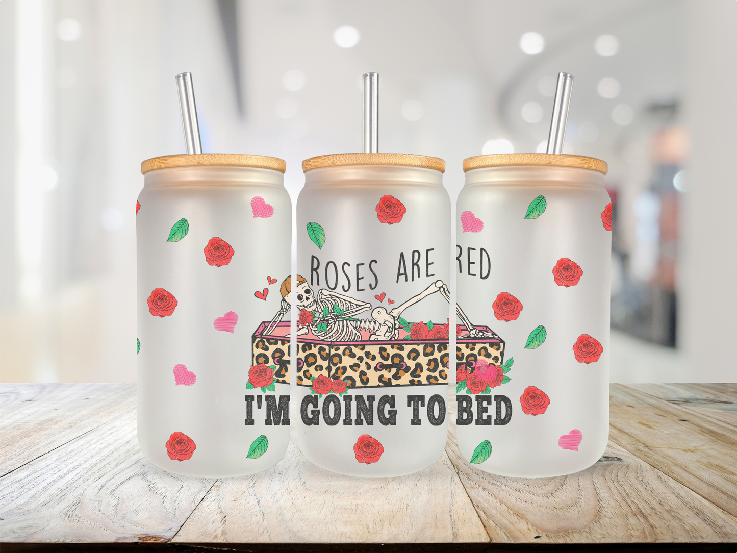 20 oz Glass Cup - Roses Are Red