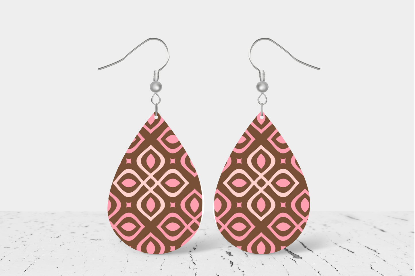 Brown with Designs Teardrop Earrings