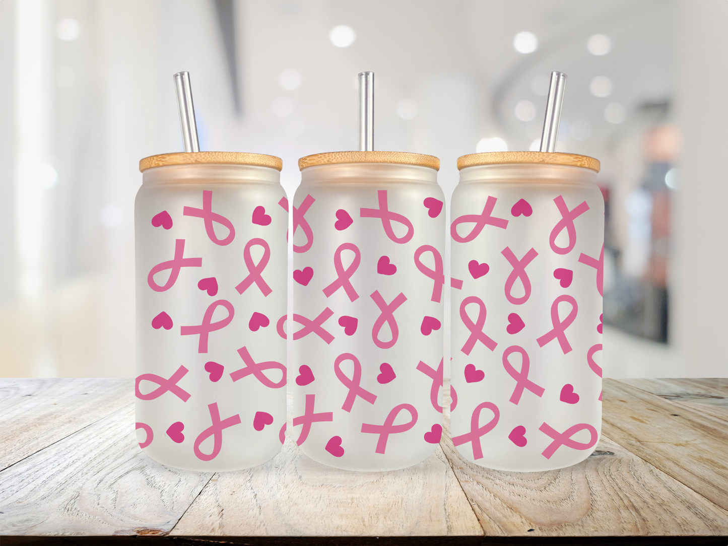 20 oz Glass Cup - Breast Cancer Awareness - Pink Ribbon