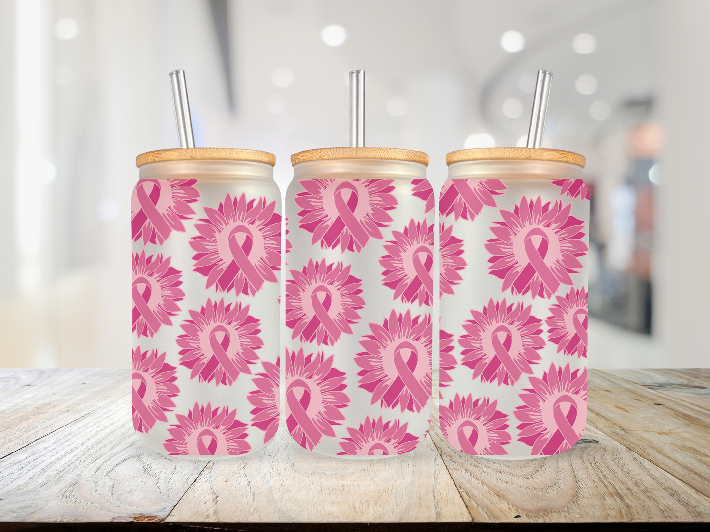 20 oz Glass Cup - Breast Cancer Awareness - Pink Ribbon