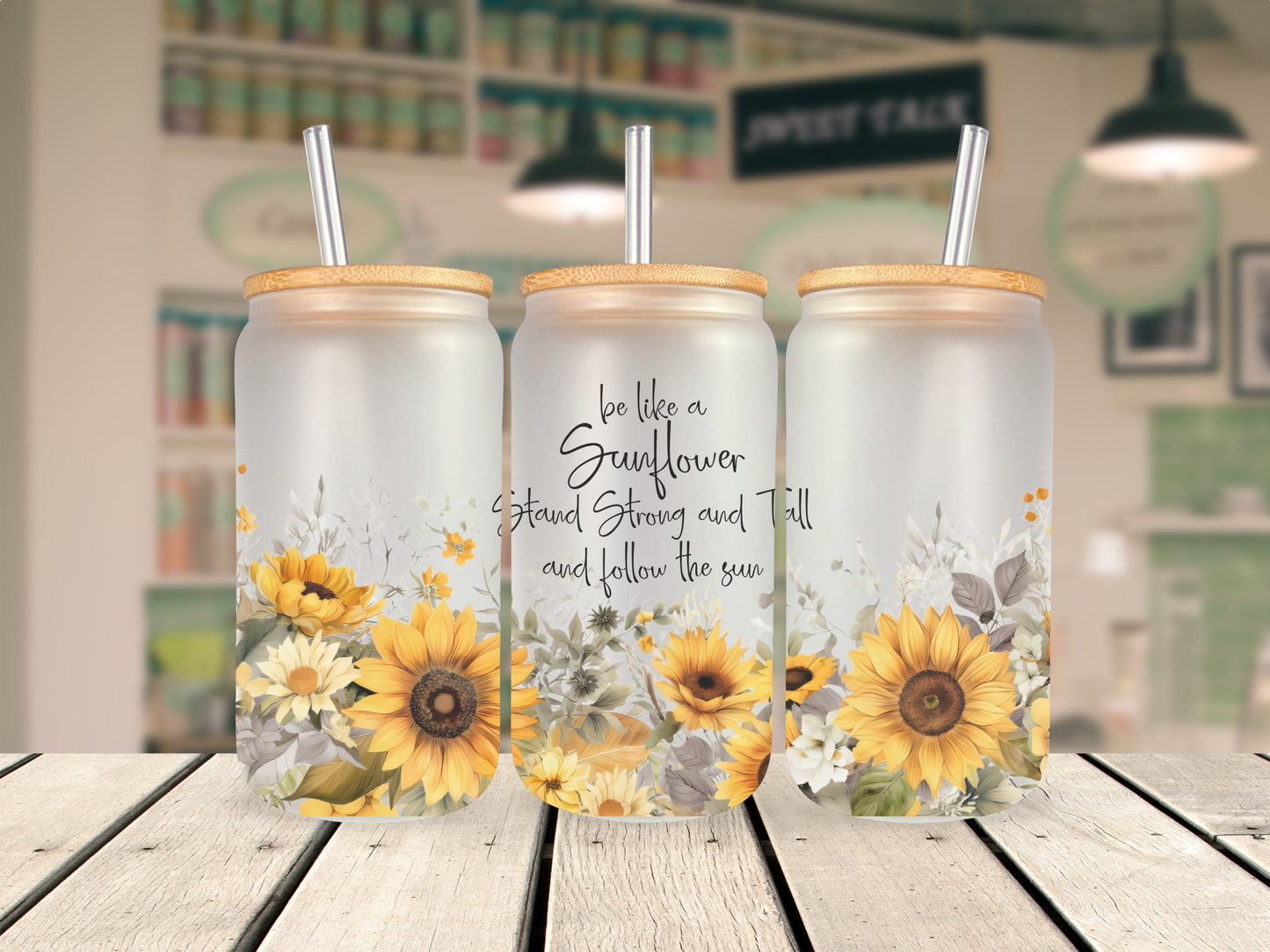 20 oz Glass Cup - Be like a Sunflower