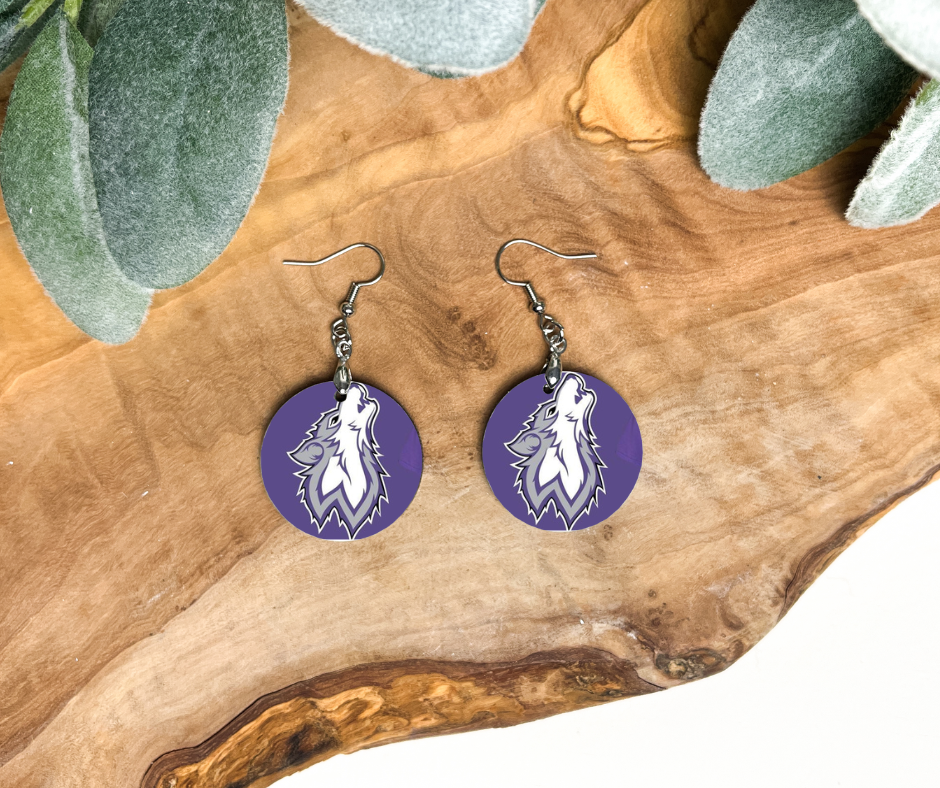 Round Earrings - School Spirit - Wyoming Wolves