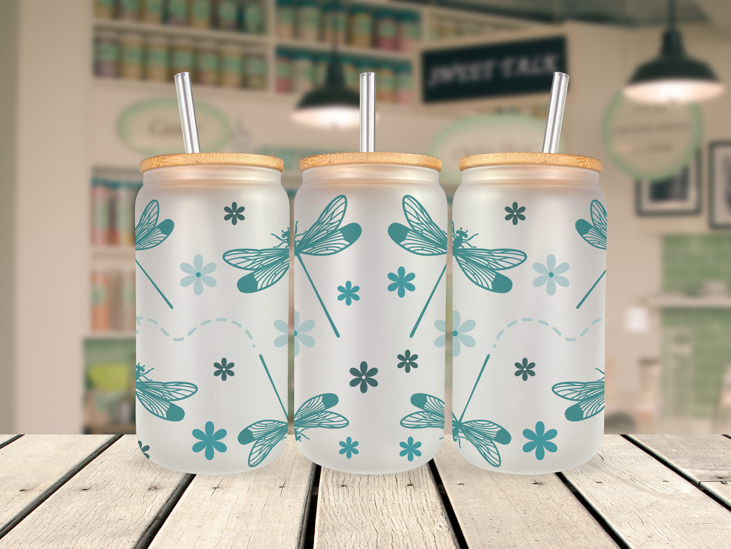 16 oz Glass Cup - Dragonflies