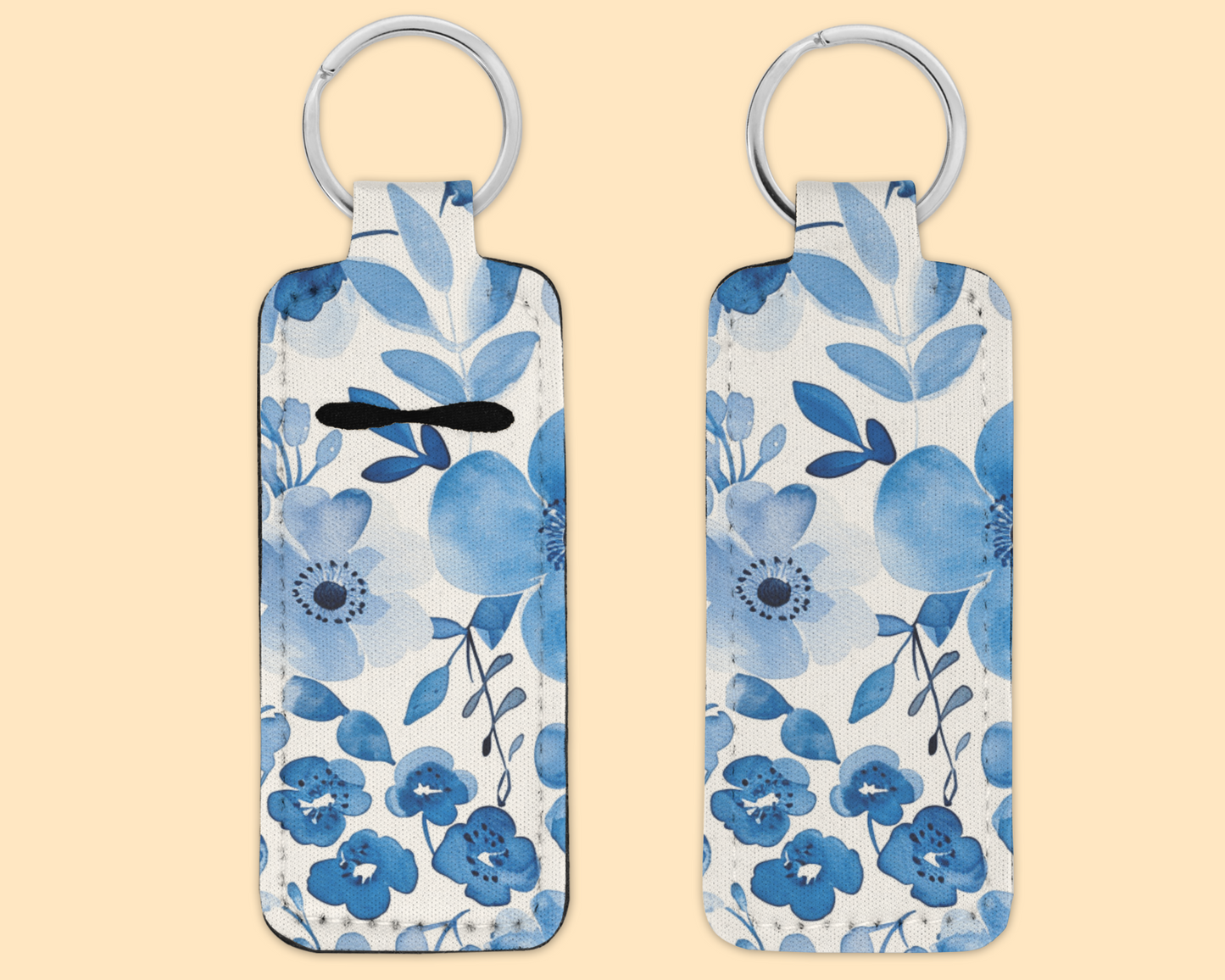 Chapstick / Lip Balm Keychain - Blue Floral