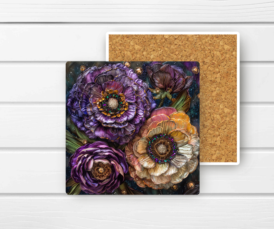 4x4 Ceramic Coaster (E9H) - Purple Floral