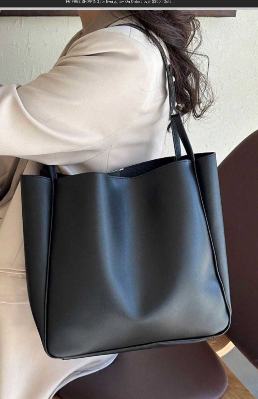 1 Pc Minimalist Retro Plain Soft Surface PU Bucket Bag - Black