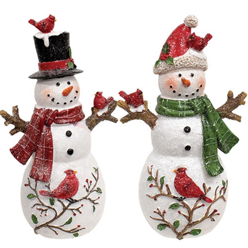 Glittered Resin Cardinal Friends & Vine Snowman, 2 Asstd.