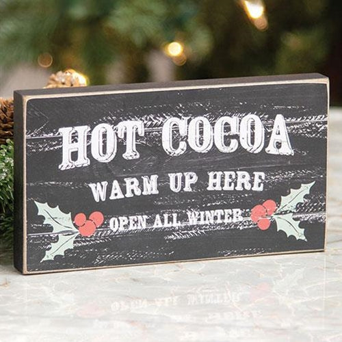 Hot Cocoa Warm Up Here Distressed Wooden Block Sign