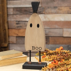 Wooden Top Hat Boo Ghost on Base