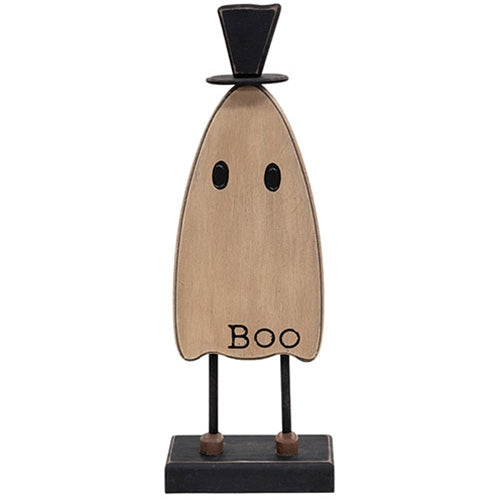 Wooden Top Hat Boo Ghost on Base β Halloween Collection