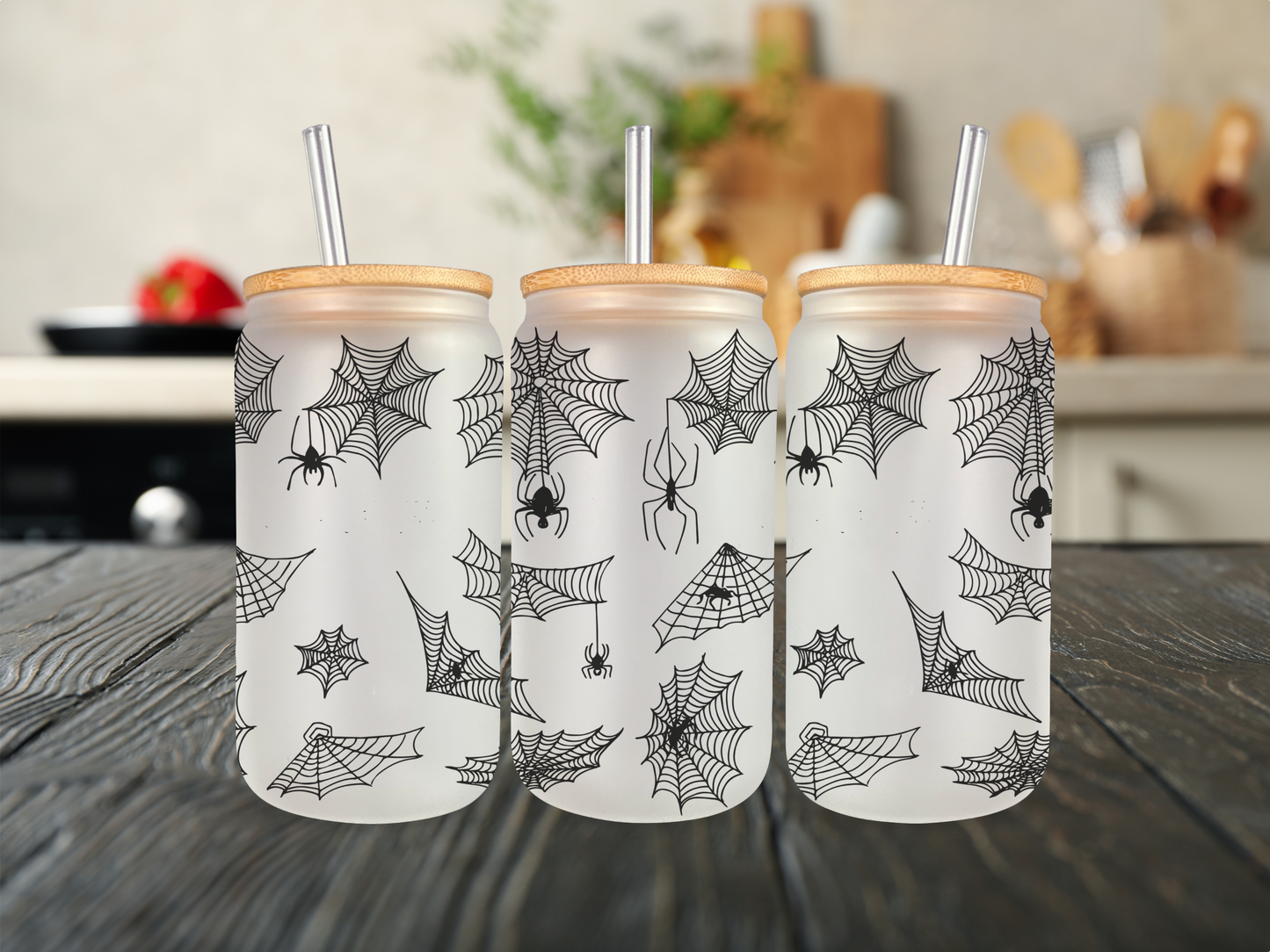 20 oz Glass Cup - Fall - Halloween Spiders & Webs