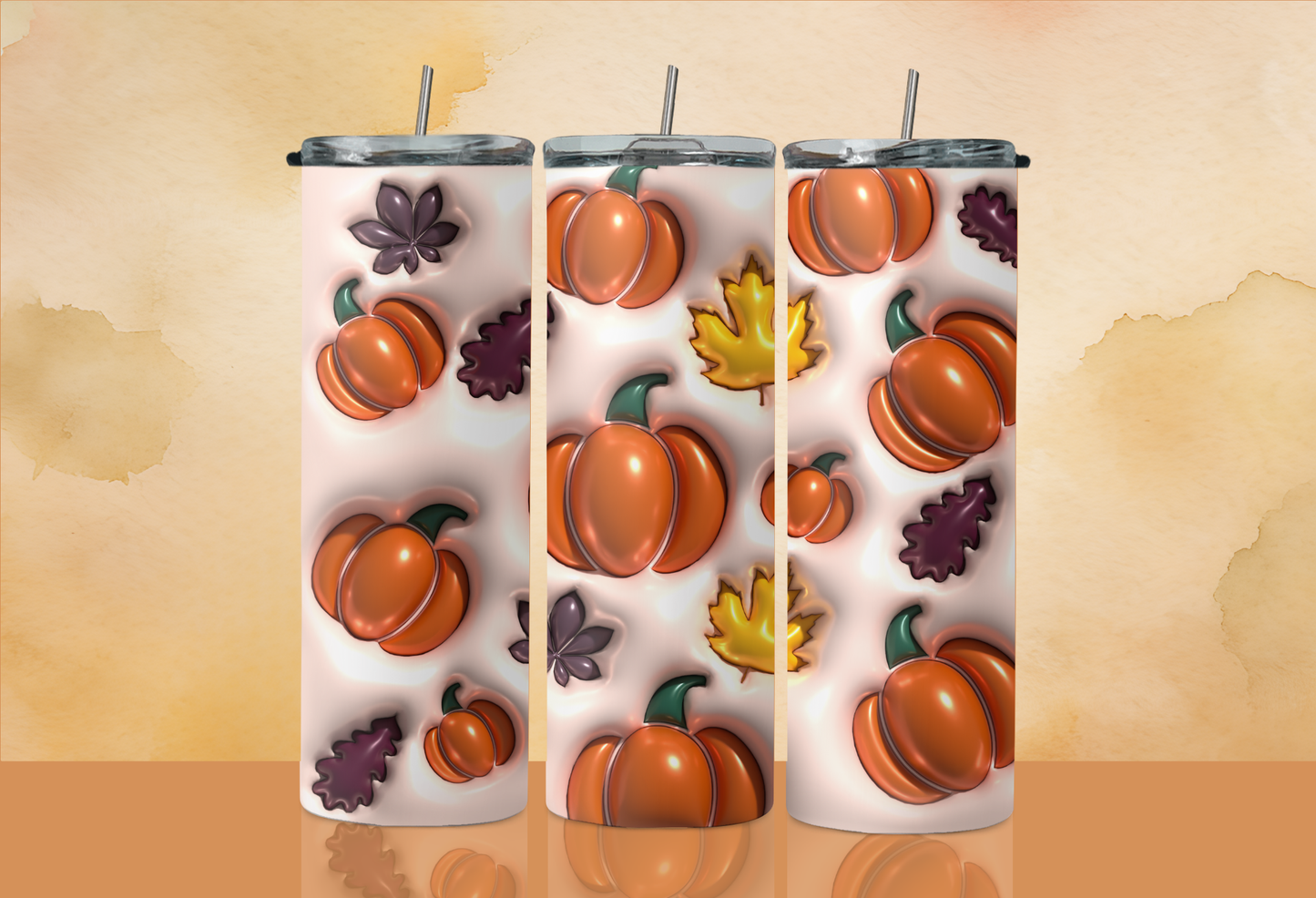 20 oz Skinny Tumbler - Fall - Inflated Pumpkins and Leaves