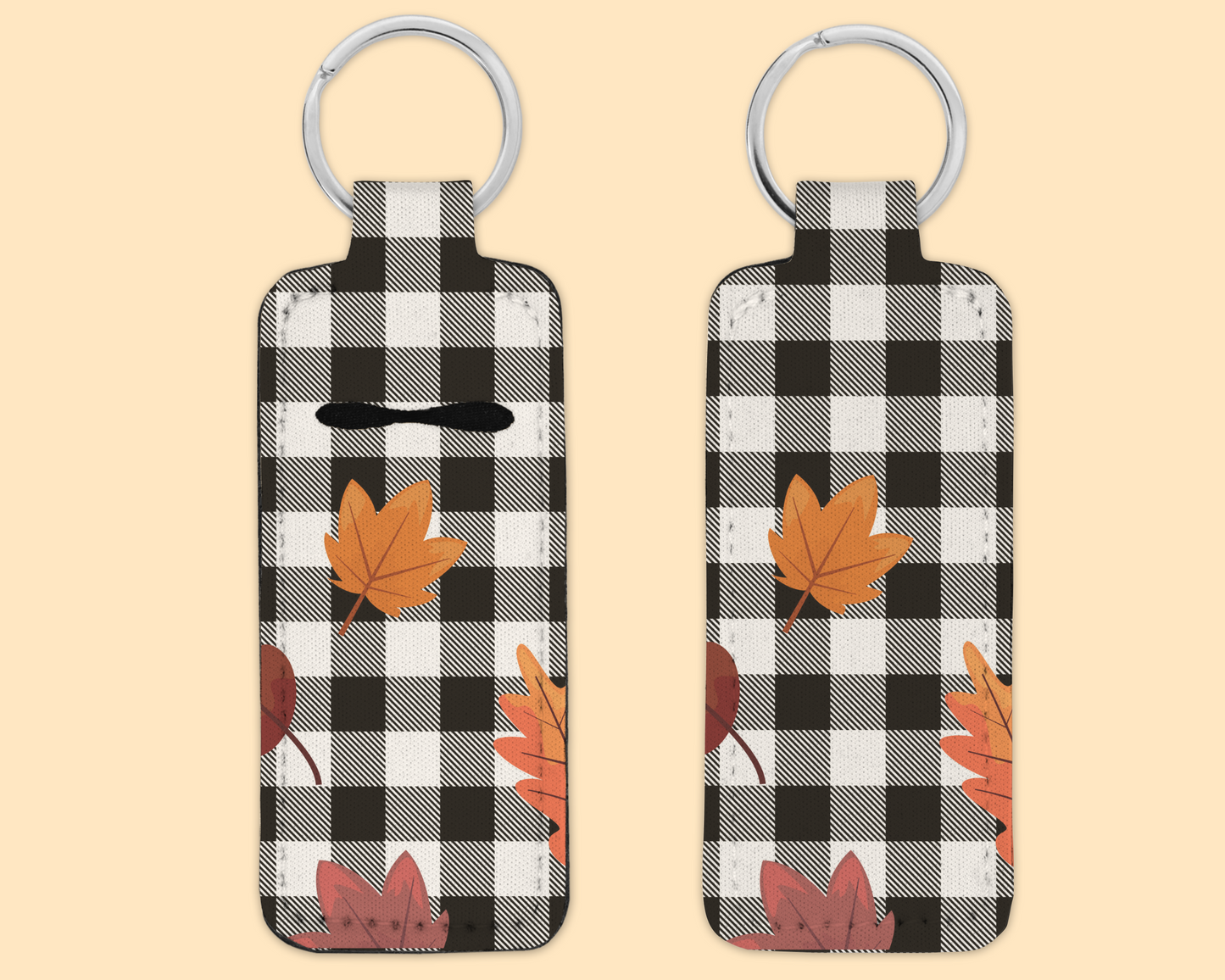 Chapstick / Lip Balm Keychain - Buffalo Plaid & Leaves