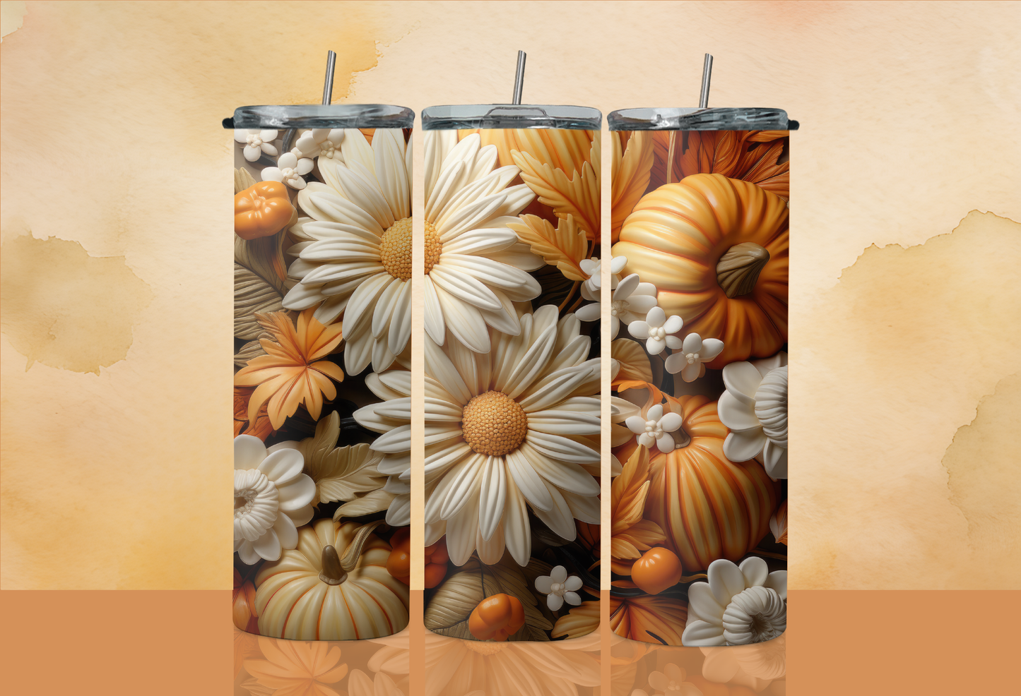 20 oz Skinny Tumbler - Fall - Pumpkins & Daisies