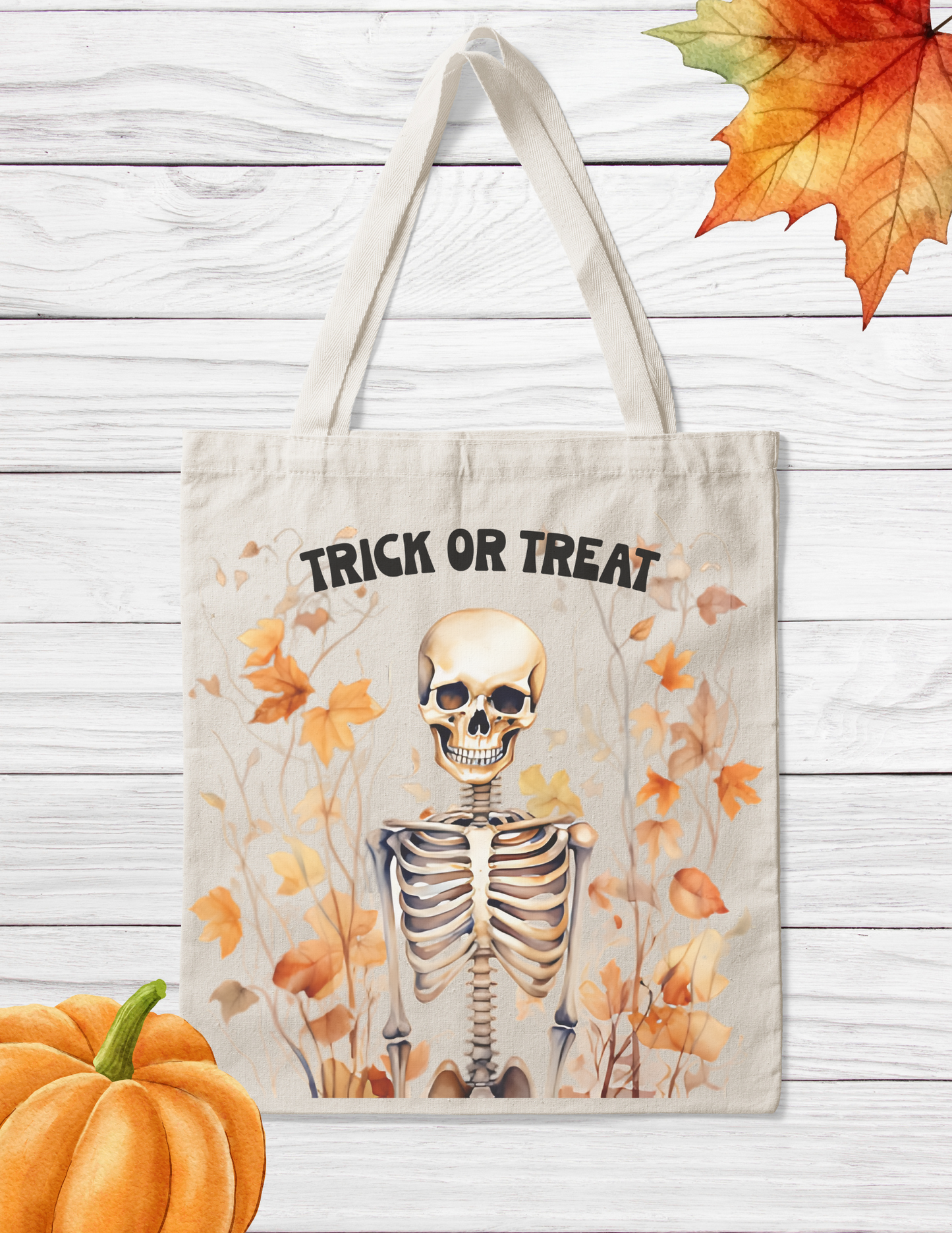 Canvas Tote Bag - Halloween - Trick Or Treat Bag - Skeleton