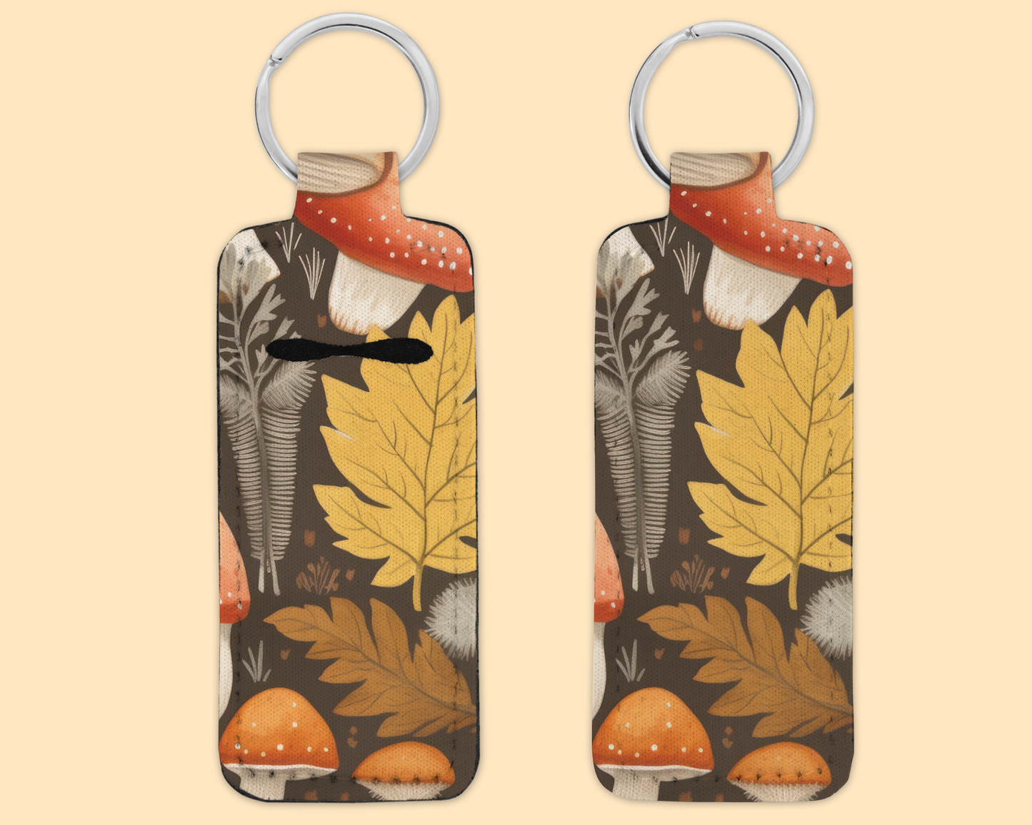 Chapstick / Lip Balm Keychain - fall Leaves Mushroom